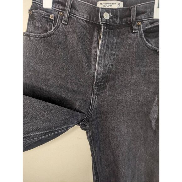 Abercrombie 90s Straight Jeans Women’s Size 26 Short Black High Rise Distressed - Picture 7 of 15
